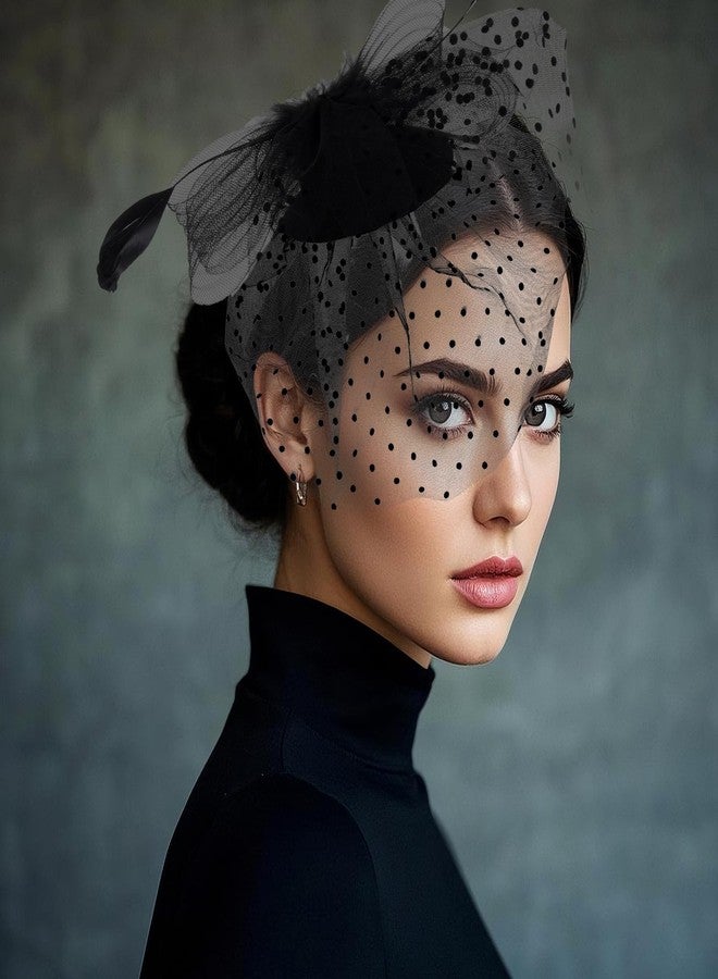 phnydreg 2 Pcs Fascinator Hat Set Headband Gloves for Women (US, Alpha, One Size, Black) - Image 5